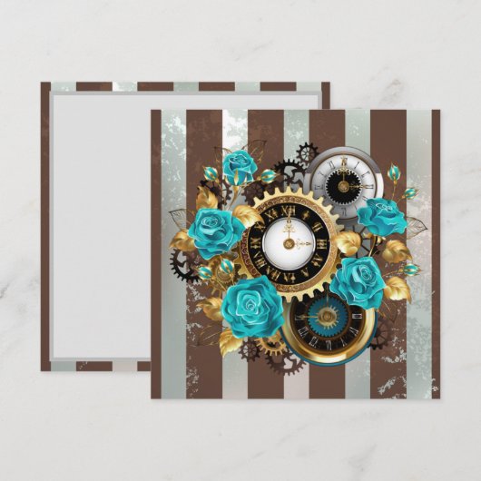 Steampunk Clock- en Turquoise-Rozen op gestreept Menu (Voorkant / Achterkant)