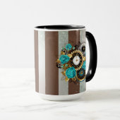 Steampunk Clock- en Turquoise-Rozen op gestreept Mok (Voorkant rechts)
