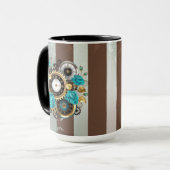 Steampunk Clock- en Turquoise-Rozen op gestreept Mok (Voorkant links)