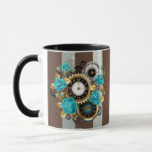 Steampunk Clock- en Turquoise-Rozen op gestreept Mok (Links)