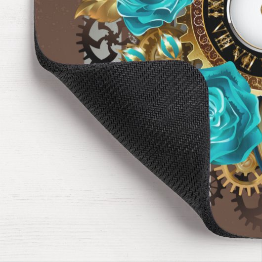 Steampunk Clock- en Turquoise-Rozen op gestreept Muismat (Hoek)