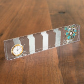 Steampunk Clock- en Turquoise-Rozen op gestreept Naambordje (Zijkant)