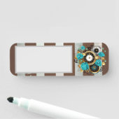 Steampunk Clock- en Turquoise-Rozen op gestreept Naamplaatje (In situ)