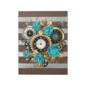 Steampunk Clock- en Turquoise-Rozen op gestreept Notitieblok (Linkerzijde)