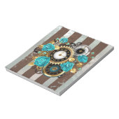 Steampunk Clock- en Turquoise-Rozen op gestreept Notitieblok (Linkerzijde)