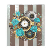 Steampunk Clock- en Turquoise-Rozen op gestreept Notitieblok (Voorkant)