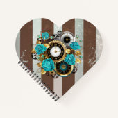 Steampunk Clock- en Turquoise-Rozen op gestreept Notitieboek (Voorkant)