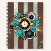 Steampunk Clock- en Turquoise-Rozen op gestreept Notitieboek (Voorkant)