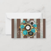 Steampunk Clock- en Turquoise-Rozen op gestreept Notitiekaartje (Voorkant)