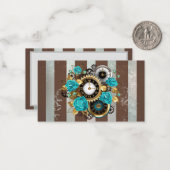 Steampunk Clock- en Turquoise-Rozen op gestreept Notitiekaartje (Voorkant / Achterkant in situ)