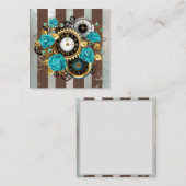 Steampunk Clock- en Turquoise-Rozen op gestreept Notitiekaartje (Voorkant / Achterkant)