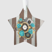 Steampunk Clock- en Turquoise-Rozen op gestreept Ornament (voorkant)