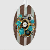 Steampunk Clock- en Turquoise-Rozen op gestreept Ornament (voorkant)