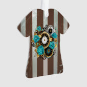 Steampunk Clock- en Turquoise-Rozen op gestreept Ornament (voorkant)