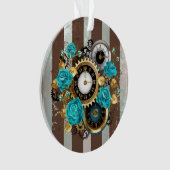 Steampunk Clock- en Turquoise-Rozen op gestreept Ornament (voorkant)