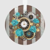 Steampunk Clock- en Turquoise-Rozen op gestreept Ornament (achterkant)