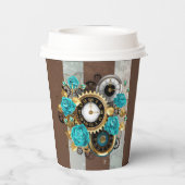 Steampunk Clock- en Turquoise-Rozen op gestreept Papieren Bekers (Achterkant)