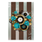 Steampunk Clock- en Turquoise-Rozen op gestreept Perfect Poster (Voorkant)