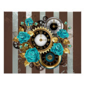 Steampunk Clock- en Turquoise-Rozen op gestreept Perfect Poster (Voorkant)
