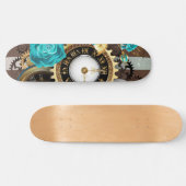 Steampunk Clock- en Turquoise-Rozen op gestreept Persoonlijk Skateboard (Horizontaal)