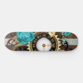 Steampunk Clock- en Turquoise-Rozen op gestreept Persoonlijk Skateboard (Horizontaal)