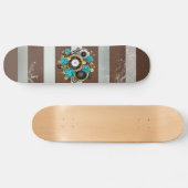 Steampunk Clock- en Turquoise-Rozen op gestreept Persoonlijk Skateboard (Horizontaal)