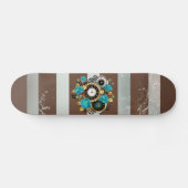 Steampunk Clock- en Turquoise-Rozen op gestreept Persoonlijk Skateboard (Horizontaal)