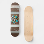 Steampunk Clock- en Turquoise-Rozen op gestreept Persoonlijk Skateboard (Voorkant)