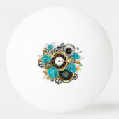 Steampunk Clock- en Turquoise-Rozen op gestreept Pingpongbal (Achterkant)