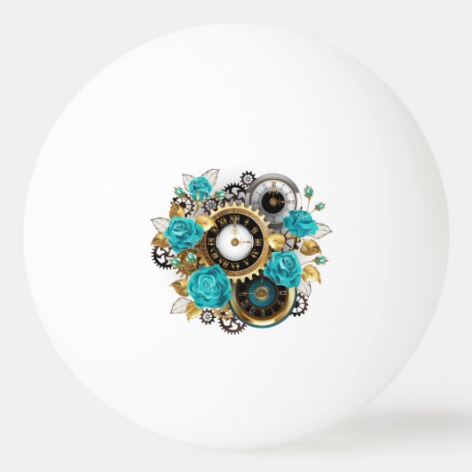 Steampunk Clock- en Turquoise-Rozen op gestreept Pingpongbal (Achterkant)