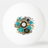 Steampunk Clock- en Turquoise-Rozen op gestreept Pingpongbal (Voorkant)