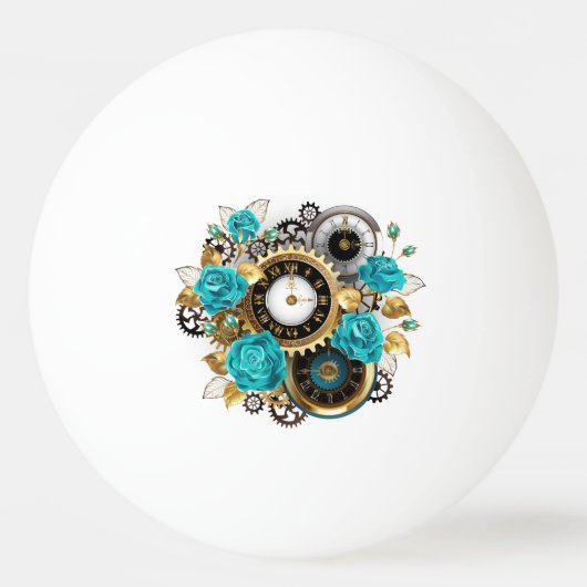 Steampunk Clock- en Turquoise-Rozen op gestreept Pingpongbal (Voorkant)