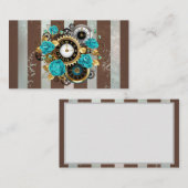 Steampunk Clock- en Turquoise-Rozen op gestreept Plaatskaartje (Voorkant / Achterkant)