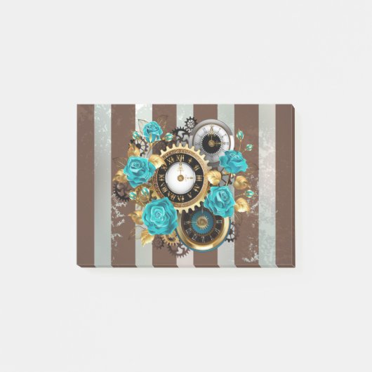 Steampunk Clock- en Turquoise-Rozen op gestreept Post-it® Notes (Voorkant)