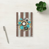Steampunk Clock- en Turquoise-Rozen op gestreept Post-it® Notes (Kantoor)