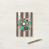 Steampunk Clock- en Turquoise-Rozen op gestreept Post-it® Notes (Op bureau)