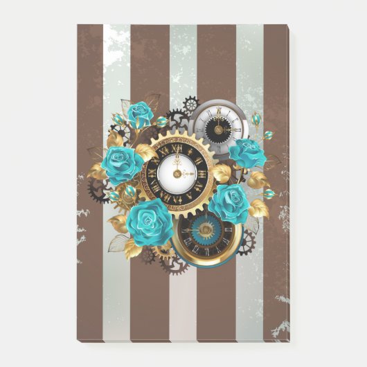 Steampunk Clock- en Turquoise-Rozen op gestreept Post-it® Notes (Voorkant)