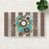 Steampunk Clock- en Turquoise-Rozen op gestreept Post-it® Notes (Kantoor)