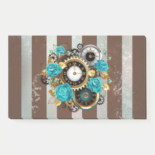 Steampunk Clock- en Turquoise-Rozen op gestreept Post-it® Notes (Voorkant)