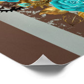 Steampunk Clock- en Turquoise-Rozen op gestreept Poster (Hoek)