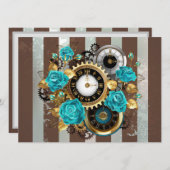 Steampunk Clock- en Turquoise-Rozen op gestreept Programmakaart (Voorkant / Achterkant)