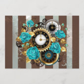 Steampunk Clock- en Turquoise-Rozen op gestreept Programmakaart (Voorkant)