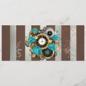 Steampunk Clock- en Turquoise-Rozen op gestreept Programmakaart (Voorkant)