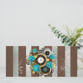 Steampunk Clock- en Turquoise-Rozen op gestreept Programmakaart (Staand voorkant)