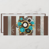 Steampunk Clock- en Turquoise-Rozen op gestreept Programmakaart (Voorkant / Achterkant)