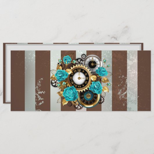 Steampunk Clock- en Turquoise-Rozen op gestreept Programmakaart (Voorkant / Achterkant)