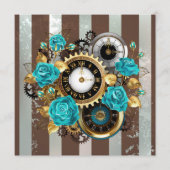 Steampunk Clock- en Turquoise-Rozen op gestreept Programmakaart (Voorkant)