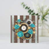Steampunk Clock- en Turquoise-Rozen op gestreept Programmakaart (Staand voorkant)