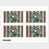 Steampunk Clock- en Turquoise-Rozen op gestreept Rechthoekige Sticker (Vel)