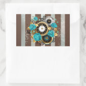 Steampunk Clock- en Turquoise-Rozen op gestreept Rechthoekige Sticker (Tas)